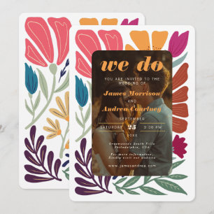 We Do Boho Chic Retro Colourful Photo FloralWeddin Invitation