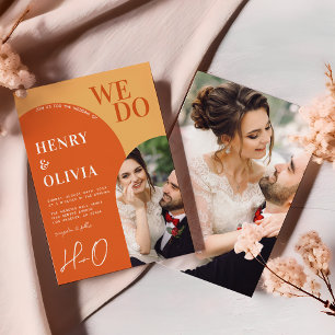 We Do   Bold Orange Retro Arch Photo Wedding Invitation