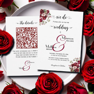 We do! Burgundy Floral Script QR Code Wedding Invitation