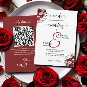 We do! Burgundy Floral Script QR Code Wedding Invitation