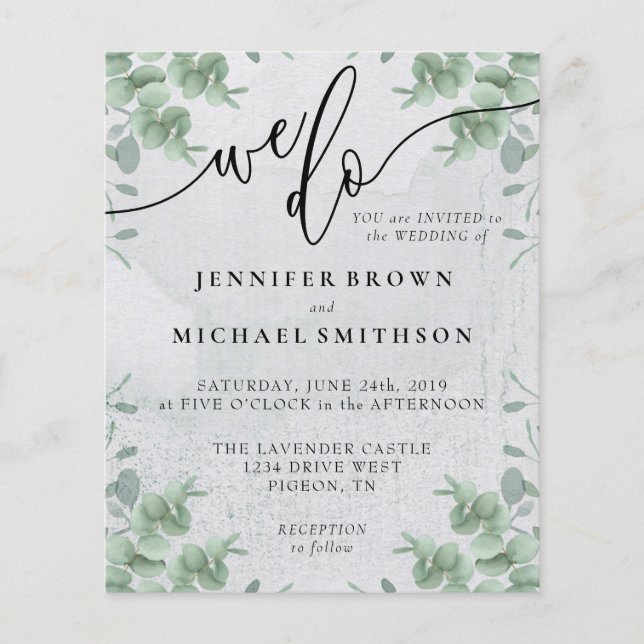 We Do Calligraphy Greenery Eucalyptus budget Flyer (Front)