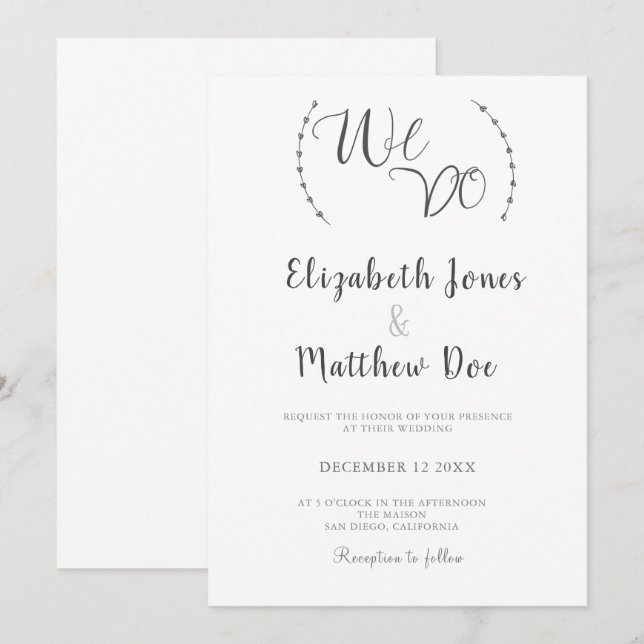 We Do Calligraphy Minimalist Wedding Invitation (Front/Back)