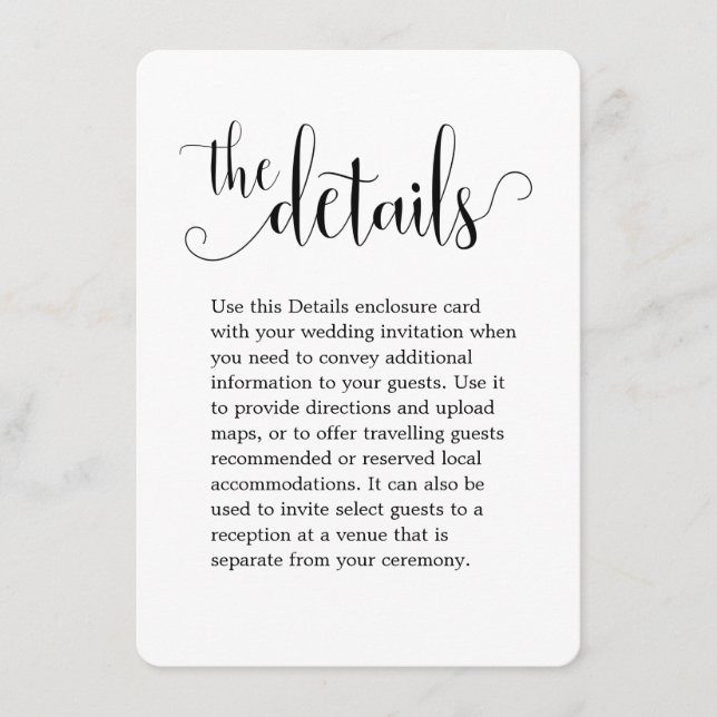 We Do Calligraphy Wedding Details Enclosure Card (Front)