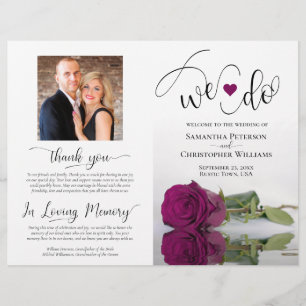 We Do! Cassis Purple Rose Modern Wedding Program