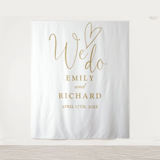 We Do Chic Gold Wedding Photo Backdrop Tapestry (Front)