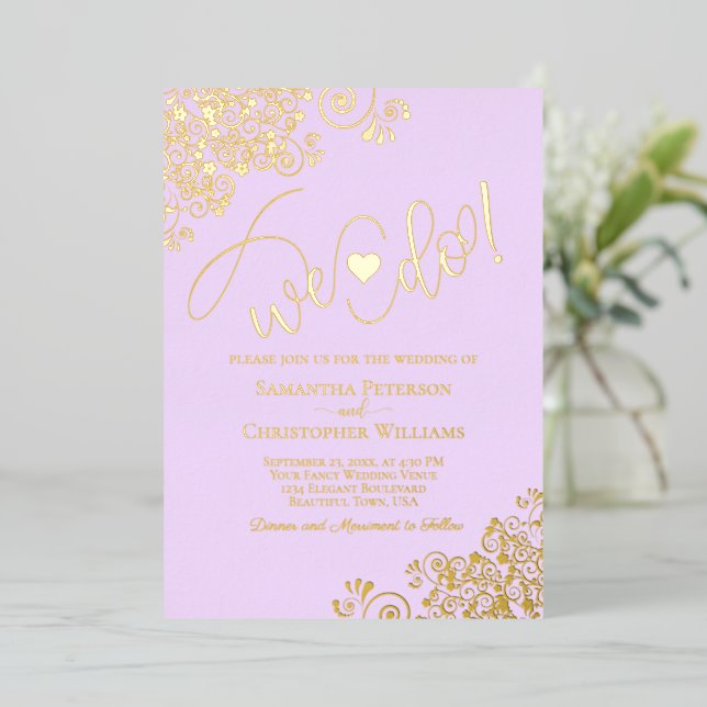 We Do! Cute Modern Wedding Lilac Purple & Gold (Standing Front)