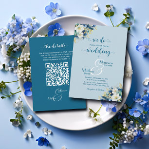 We do! Dusty Blue Gold Glitter QR Code Wedding Invitation