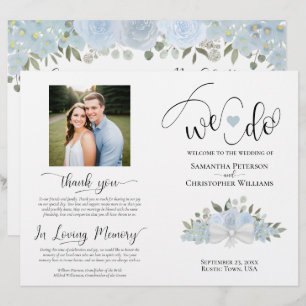 We Do! Dusty Blue Roses DIY Fold Wedding Program