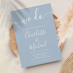 We Do Dusty Blue Signature Script Wedding Invitation