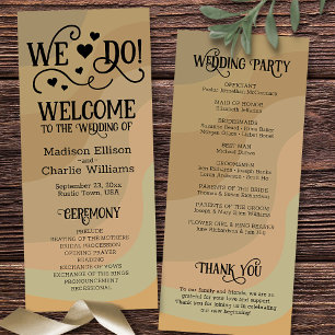We Do! Earthtone Retro Swirls Cute Fun Wedding Programme