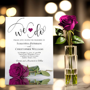 We Do Elegant Cassis Magenta Rose Romantic Wedding Invitation