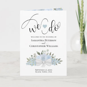 We Do Elegant Dusty Blue Roses Bouquet Wedding Programme