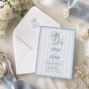 We Do Elegant Dusty Blue Striped Wedding Invitation