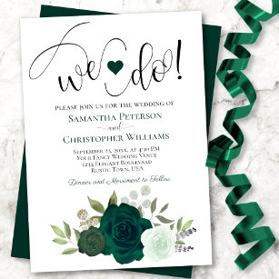 We Do! Elegant Emerald Greeen Roses Boho Wedding Invitation