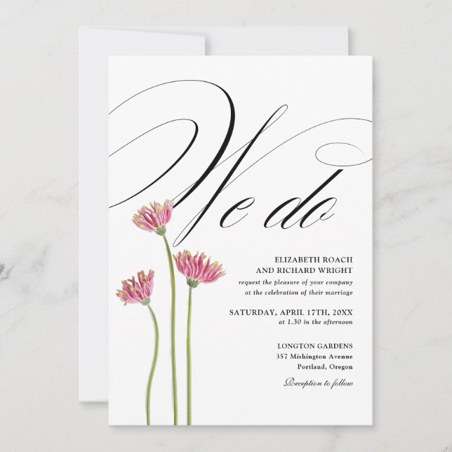 We Do Elegant Floral Wildflowers QR Code Wedding Invitation (Front)