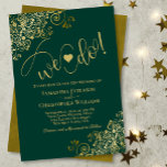 We Do! Elegant Frilly Emerald Green & Gold Wedding Invitation<br><div class="desc">This beautiful wedding invitation is simple, modern, elegant, and fun. It features a beautiful emerald green and gold design with lacy golden faux foil frills and modern script lettering spelling out: We Do! with a cute heart positioned between the words. Romantic, classy, and glam, yet whimsical and joyful, this wedding...</div>