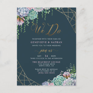 We Do Elegant Glitter Script Succulents Wedding Invitation Postcard
