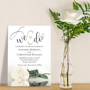 We Do! Elegant Ivory White Rose Romantic Wedding Invitation