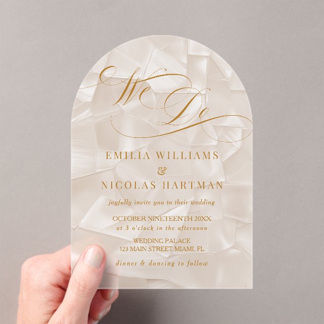 We Do Elegant Neutral Wedding Acrylic Invitations (Insitu (Handheld))
