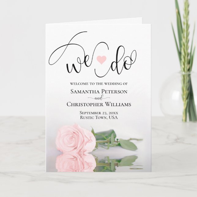 We Do Elegant Pale Blush Pink Rose Wedding Programme (Front)