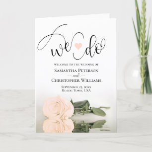 We Do Elegant Pale Peach Rose Folded Wedding Programme