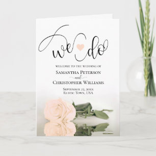We Do Elegant Pale Peach Rose Folded Wedding Programme