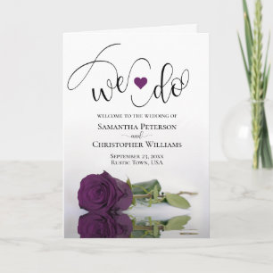 We Do Elegant Plum Purple Rose Modern Wedding Programme