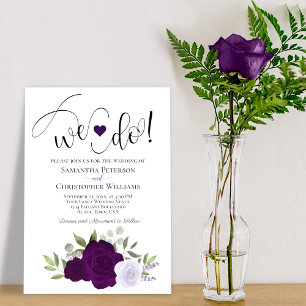 We Do! Elegant Purple Roses Boho Chic Wedding Invitation