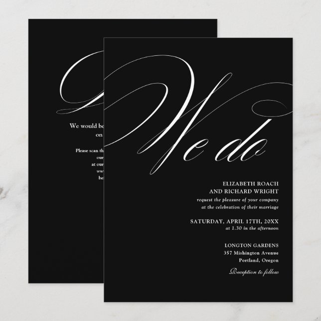 We Do Elegant QR Code Black And White Wedding Invitation (Front/Back)