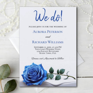 We Do. Elegant Romantic Royal Blue Rose Wedding Invitation
