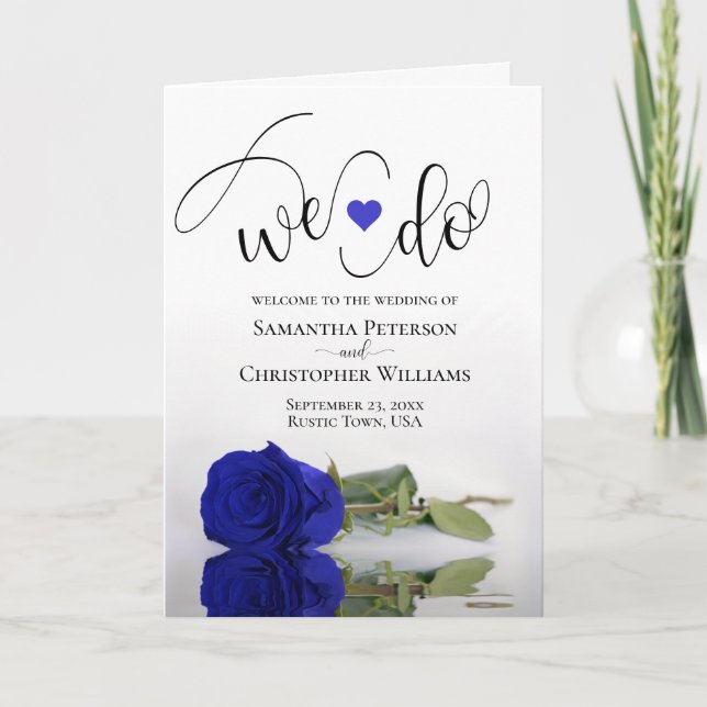 We Do Elegant Royal Blue or Cobalt Rose Wedding Programme (Front)
