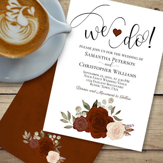 We Do! Elegant Rust Orange Roses Fall Wedding Invitation (Creator Uploaded)