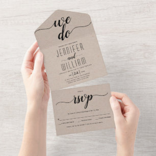 "We do" elegant script calligraphy kraft wedding All In One Invitation