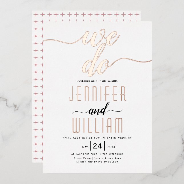 "We do" elegant script calligraphy wedding gold Fo (Front/Back)