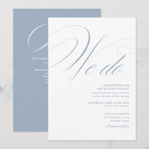 We Do Elegant Script QR Code Dusty Blue Wedding Invitation