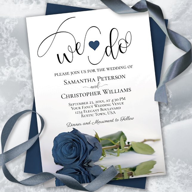 We Do! Elegant Steel Blue Rose Romantic Wedding Invitation (Creator Uploaded)