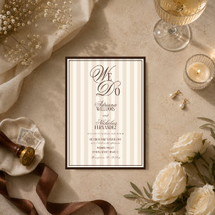 We Do Elegant Striped Espresso Wedding Invitation