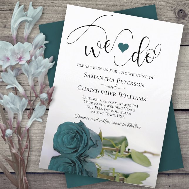 We Do! Elegant Teal Rose Romantic Wedding Invitation (Creator Uploaded)