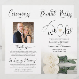 We Do! Elegant White Rose DIY Fold Wedding Program