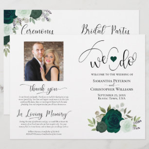 We Do! Emerald Boho Roses DIY Fold Wedding Program