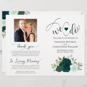 We Do! Emerald Boho Roses Foldable Wedding Program