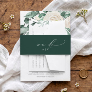 We Do Emerald Green Vintage Script Wedding Invitation Belly Band