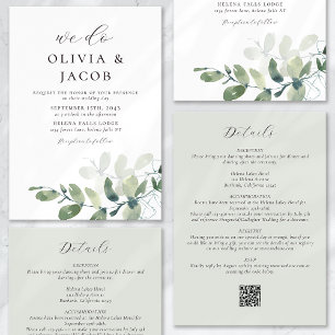 We Do Eucalyptus Sage Green All in One Wedding Invitation