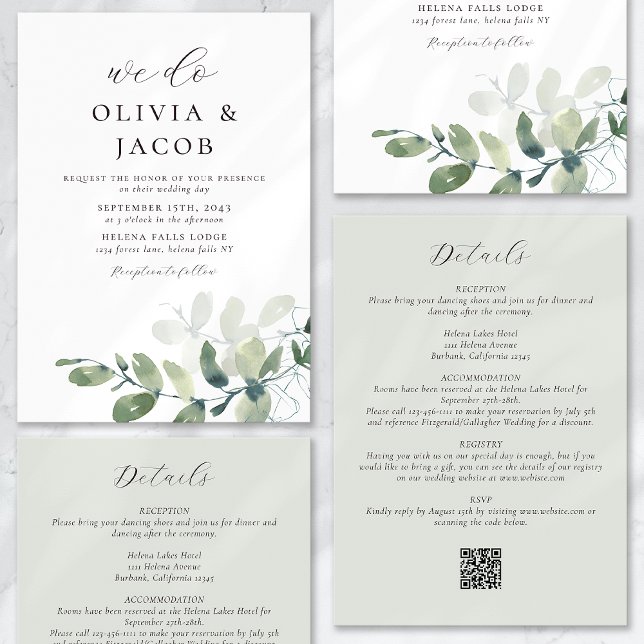 We Do Eucalyptus Sage Green All in One Wedding Invitation (Creator Uploaded)