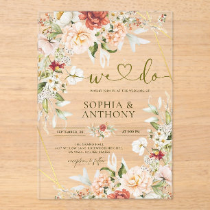 We Do Floral Gold Geometric Watercolor Foliage Acrylic Invitations