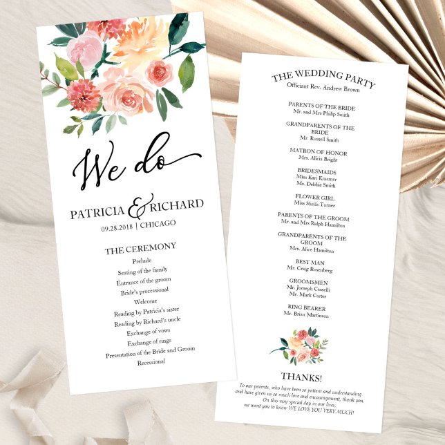 We Do Floral Watercolor Wedding Program 4x9 Programme (Creator Uploaded)