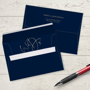 We Do Gold Name Return Address Navy Blue Wedding   Envelope