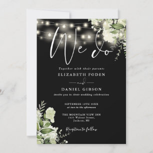 We Do Greenery Floral String Lights Wedding Invitation