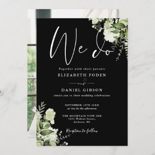 We Do Greenery Photo Black And White Wedding Invitation