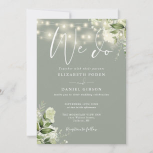 We Do Greenery String Lights Sage Green Wedding Invitation